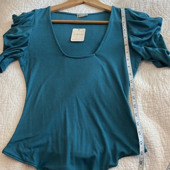 Intimately Free People So Fresh Puff Sleeve Bodysuit Larkspur Blue Medium New - Picture 9 of 11